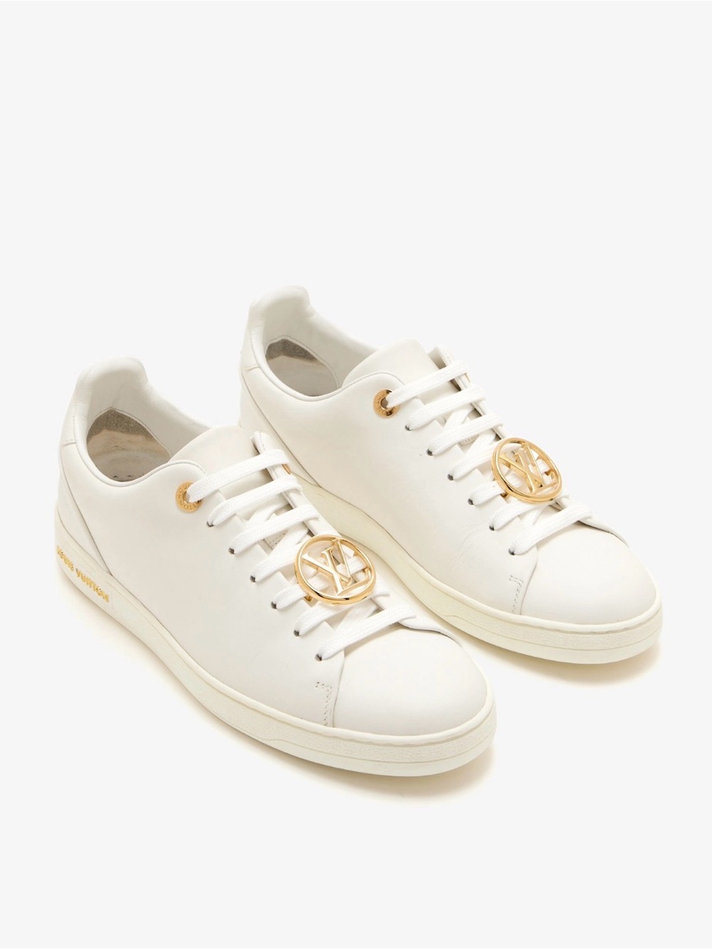 Louis Vuitton Cream Leather Low-Top Sneakers with Gold LV Medallions